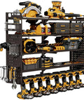 Heavy Duty Large Power Tool Organizer Wall Mount For Garage And Workshop Built Tough Black Metal Tool Rack With Easy Mount System Ample Storage For Drills Saws Bits And Accessories Keeps Tools Neat And Ready