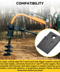3-point post hole digger with 4 Pack 3 Point Auger Teeth Replacement for flat two-hole blades on tractor, field view