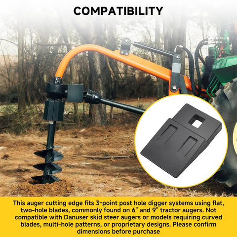 3-point post hole digger with 4 Pack 3 Point Auger Teeth Replacement for flat two-hole blades on tractor, field view