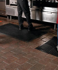 Anti-Fatigue 3 Ft by 10 Ft Rubber Floor Mat For Commercial Kitchens With Drainage Holes Beveled Edges Grippy Non-Slip Surface Black