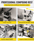 Awesome 8X14 Mini Metal Lathe Machine With High Precision Spindle For Turning Threading And Drilling. Showing 4-way tool post and movable tailstock.