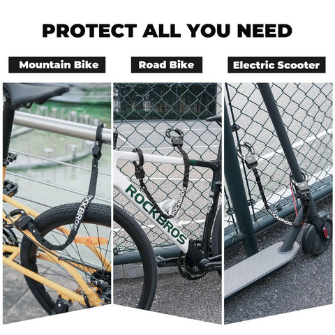 Heavy Duty 23.4 Inch Square Chain Bike And Scooter Lock With Key Copper Keys Nylon Cover ABS Body Zinc Alloy Core A3 Chrome Plated Steel Chain Polypropylene Sleeve Durable Anti Theft For Street Campus And Commuter Use on bike and scooter