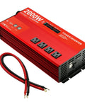 Beast Mode 2000W Power Inverter Transforms Car DC 12V To AC 110V Smoothly With Four Outlets Four Usb Ports And A Killer Rapid Usb C Fast Charger Backed By A Crisp Lcd Screen. Red inverter with 4 outlets and USB ports.