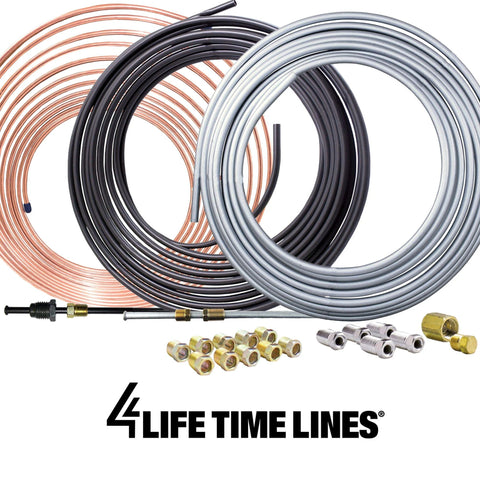 Brake line tubing coil set, copper-nickel alloy, non-magnetic, 1/4 in × 25 ft, with brass fittings