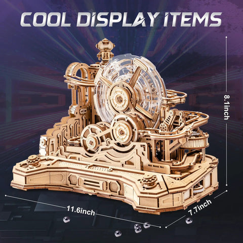 3D Wooden Puzzle Gear Ball Challenge for Adults DIY Marble Run Pinball Machine Model Kit With Six Mechanisms Five Tier Tracks And Real Time Path Adjustments For Thrill Seeking Brain Teasers, 8.1-inch wood kit