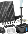 No Fuss 20W Solar Pond Filter Kit With Fountain Pump, 160 GPH Solar Submersible Pump, Outdoor Filter Box, Parts, and Tubing