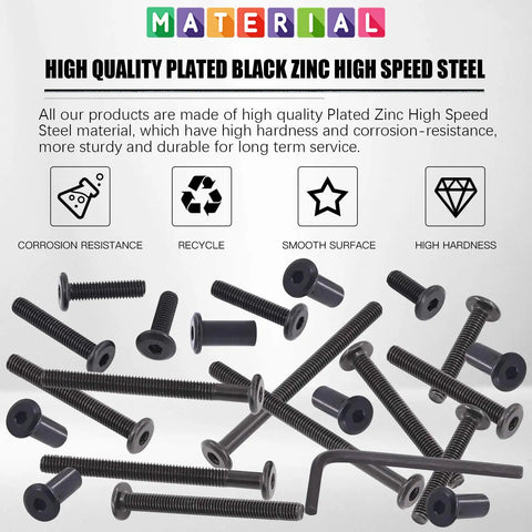 M6 Hex Socket Cap Bolts Kit With 16 To 80mm Sizes 141Pcs Black Countersunk Furniture Hardware Set Including Barrel Nuts And Allen Wrench