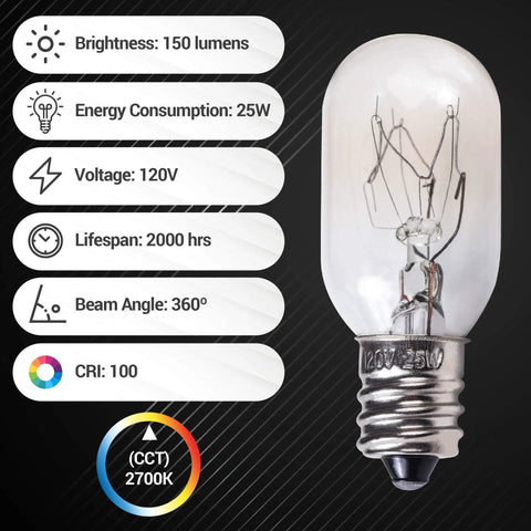 8 Packs 25W E12 T20 Incandescent Bulbs For Himalayan Salt Lamps And Wax Warmers 120V 2700K Warm White Light 150 Lumen