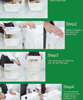 Assembly steps of White Rolling Office Paper Organizer With Mobile Book Cart, showing insertion of brackets, baskets, and wheels.