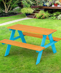 Wooden Outdoor Kids Picnic Table And Bench Set In Brown And Aqua, Durable Backyard Furniture For Snacks, Crafts, And Playtime