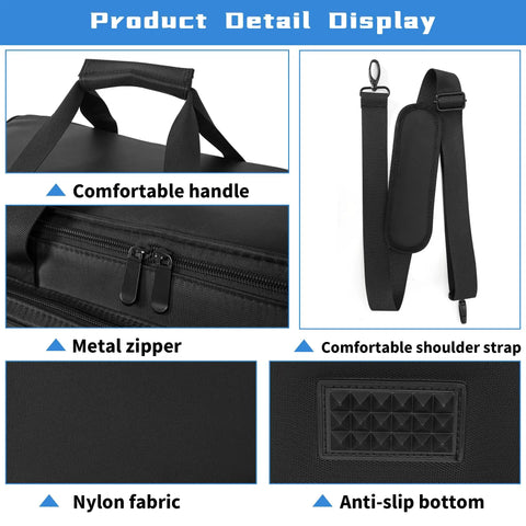 Large Travel Gig Bag For Cables And DJ Gear With Separate Compartments And Mesh Pockets showing handle, zipper, strap, fabric, and bottom.