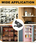Heavy Duty Aluminum Shelf Bracket Clips 50 Piece Set For Adjustable Shelves In Kitchen Cabinets And Bookcases Silver Finish Sweet For DIY Shelf Setups And Reliable Support shown in various uses including display cabinet, shoe cabinet, laundry room, and bookshelf.