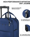 Blue Underseat 16-Inch Carry-On Luggage With Wheels, ergonomic handle and combination lock detail, zipper shown
