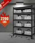 Beefy Heavy Duty Garage Shelving Unit 5 Tier Steel Shelves With 2200 Lbs Capacity 40 Inch Wide By 18 Inch Deep By 72 Inch High Black Storage Racks For Basements Workshops And Tool Organization showcasing strength with weights.
