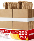 Bulk Kraft Paper Gift Bags With Handles 8x4.5x10 Inches 200 Pack Durable 110Gsm Brown Paper Bags Displayed in Packaging