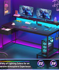 39.3 Inch Gaming Desk With Power Outlet And LED Lights, Adjustable Monitor Stand For Dual Monitors, Drawer, CPU Stand, Black
