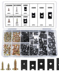 180 Pcs Auto Screw And U Clip Assortment Kit Featuring Cross Head Bolts With Hardcore Spring Steel Fasteners For No Sweat Car Door And Body Panel Fixes That Are Straight Out Top Shelf in a transparent organizer.