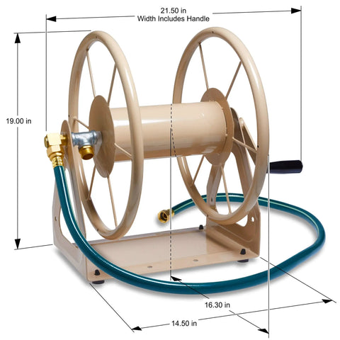 Built Tough Heavy Duty Steel Garden Hose Reel Wall And Floor Mount, 200 Ft Capacity Of 5/8 Inch Hose, Industrial Grade, dimensions shown