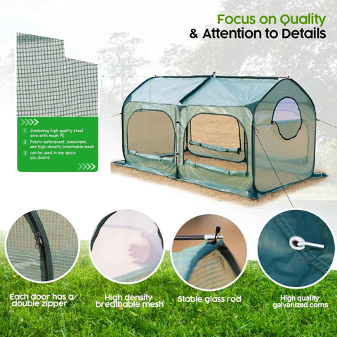 Pop Up Greenhouse Tent Cover Tunnel For Backyard Plants Large PE Grow House With Mesh Windows Sunshine Room For Warmth And Seedling Care Frost Protection Includes Stakes And Guy Ropes Easy Setup