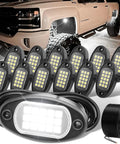 12 Pod White Rock LED Underglow Lights Kit 6000K Pure White IP68 Waterproof For Trucks, SUVs, UTVs, ATVs, RZRs, Boats And Motorcycles
