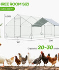 Diagram of Large Metal Chicken Coop Walk In Runs 10x20 Feet With Cover For 30 Chickens Hen House Enclosure With Security Lock Outdoor Poultry Pen