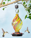 Ice Cream Shaped Spiral Hummingbird Feeder For Outdoors Hanging Hand Blown Glass 28 Fluid Ounces Leak Proof And Rustproof