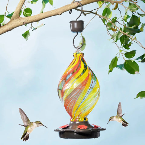 Ice Cream Shaped Spiral Hummingbird Feeder For Outdoors Hanging Hand Blown Glass 28 Fluid Ounces Leak Proof And Rustproof