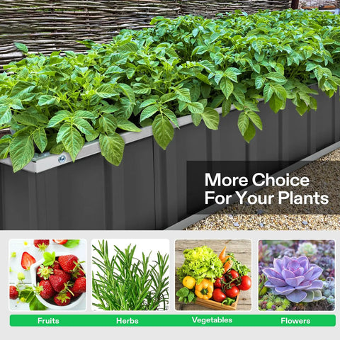 Three Tier Metal Raised Garden Bed 46 By 46 By 24 Inches Galvanized Steel Outdoor Planter Box Stair Step Design For Flowers Vegetables And Herbs Heavy Duty Garden Kit Includes Gloves And Scissors In Dark Gray shown with plants