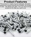 150 Pack 8 X 1 Inch Phillips Pan Head Screws Black Heavy Duty Fasteners For RV Camper Trailer Motorhome Exterior Interior Hardware with clear threads.
