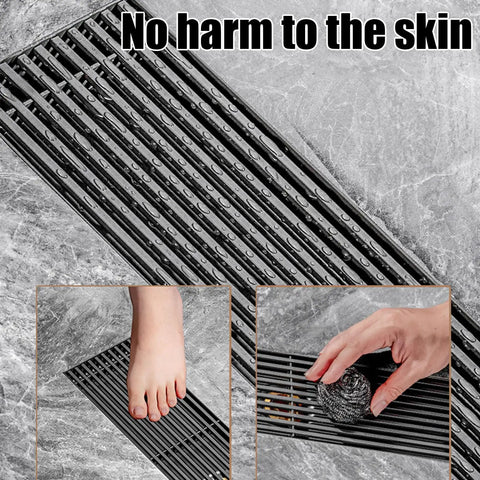 Heavy Duty Linear Shower Drain With Sleek Rectangular Grate For Effortless Center Drainage And Clog Free Removable Pan crafted with a safe surface.
