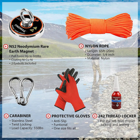 Beast Fishing Magnet Kit With 600 Lbs Pulling Force For Magnetic Fishing And Treasure Retrieval From Water 2.95 Inch Diameter Heavy Duty Lifting Magnet For Rivers And Ponds