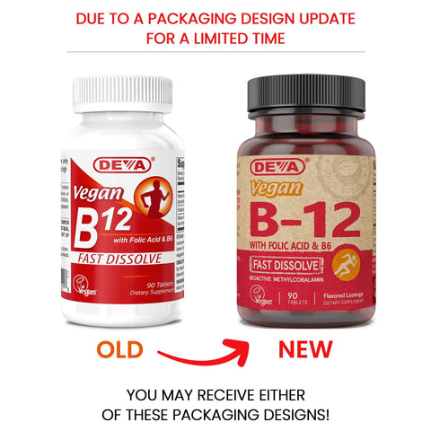 High Potency Vegan B12 Tablets With Folic Acid and B6 For Steady Energy And Brain Boost Fast Dissolving Tabs packaging update comparison
