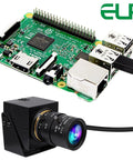 Global Shutter USB Camera With 10X Telephoto Zoom 5 To 50Mm Varifocal CS Mount Webcam connected to a circuit board