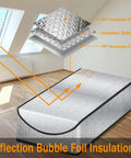 Attic Stairs Insulation Cover Tent For Pull Down Stairs Premium Energy Saving With Double Bubble Reflective Radiant Barrier shown in attic