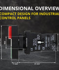 Dimensional overview of Double Head Push Button With Signal Lamp On Off Start Stop Switch for industrial control panels.