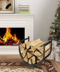 Indoor Firewood Rack And Log Holder For Fireside, Sturdy Steel Construction With Powder Coating, U-shaped rack by fireplace