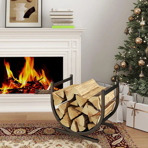 Indoor Firewood Rack And Log Holder For Fireside, Sturdy Steel Construction With Powder Coating, U-shaped rack by fireplace