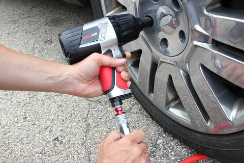 Using ColorFit M-Style Red 1/4 Inch NPT Coupler And Plug Kit 3-Piece Set For Worksite-Ready Industrial Air Lines on impact wrench