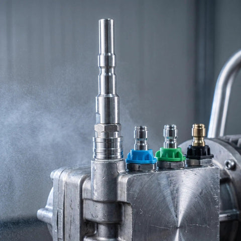 Save Time On Yard Work With This Straight Up Stainless Steel Pressure Washer Quick Connect Coupler featuring a 1/4 inch connector.