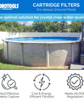 Above-ground pool with cartridge filter system, showcasing energy-efficient filtration for pools up to 15,600 gallons.