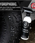 Graphene Tire Dressing for Deep Black Satin Finish, Non Greasy Car Detailing Solution That Locks Out Water and Dirt, 16 Oz bottle on wet tire