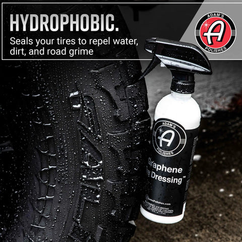 Graphene Tire Dressing for Deep Black Satin Finish, Non Greasy Car Detailing Solution That Locks Out Water and Dirt, 16 Oz bottle on wet tire