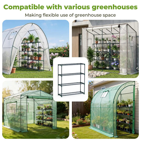 Four Tier Extra Wide Plant Greenhouse Shelves Set For Outdoor Gardens Portable Rustproof Metal Plant Stand Rack 35 By 12 By 42 Inch Space Saving Garden Shelving For Plants Seed Trays And Tools Heavy Duty