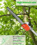 Beast 5 In 1 Gas Powered Weed Eater With 52cc 2 Stroke Engine high branch saw attachment in use on tree branch.