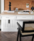 Home office desk with white cabinets featuring 5 Pack 5 Inch Polished Chrome Kitchen Cabinet Handles Solid Zinc Alloy Cupboard Pulls.