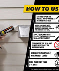 Instructions for using Beige Window Door And Siding Sealant 10 Oz Tubes; includes steps for cutting, applying, and curing.