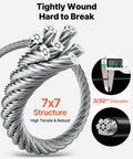 Close-up of 7x7 structure of Heavy Duty 165 Ft 304 Stainless Steel Wire Cable 7/32 inch for String Light Hanging Kit