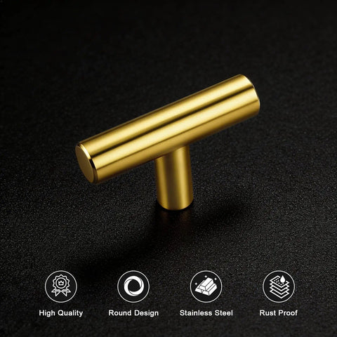 30 Pack Single Hole Cabinet Knobs In Brushed Gold Finish For DIYers In The Kitchen 2 Inch Overall Length Smooth Rounded Edge