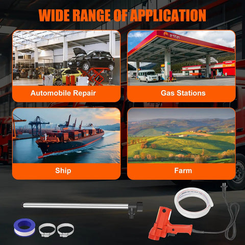 Wide range of applications for Heavy Duty 110V Electric Fuel Transfer Pump Delivering 1980W, showcasing use in various settings.