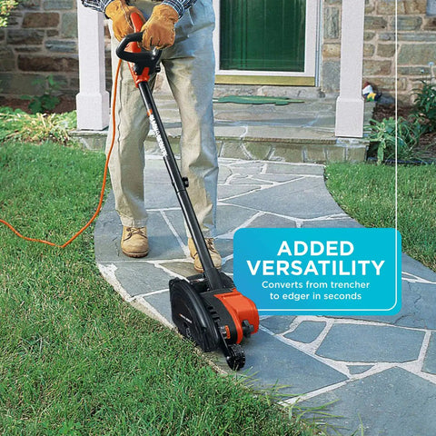 Person using 2 In 1 Electric Lawn Edger And Trencher With 12 Amp Corded Power, 7.5 Inch Cutting Width, Three Height Settings on driveway